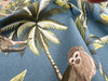 FABRIC REMNANT - Palm Tree & Monkey Print on Teal Canvas Fabric - 0.5m Length
