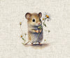 Upholstery Fabric -Field Mice All Over - Cotton Rich Linen Look Material