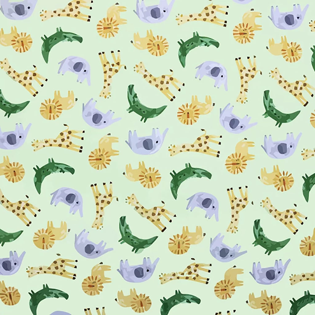 Polycotton Fabric - Safari Animals on Green - Craft Fabric Material
