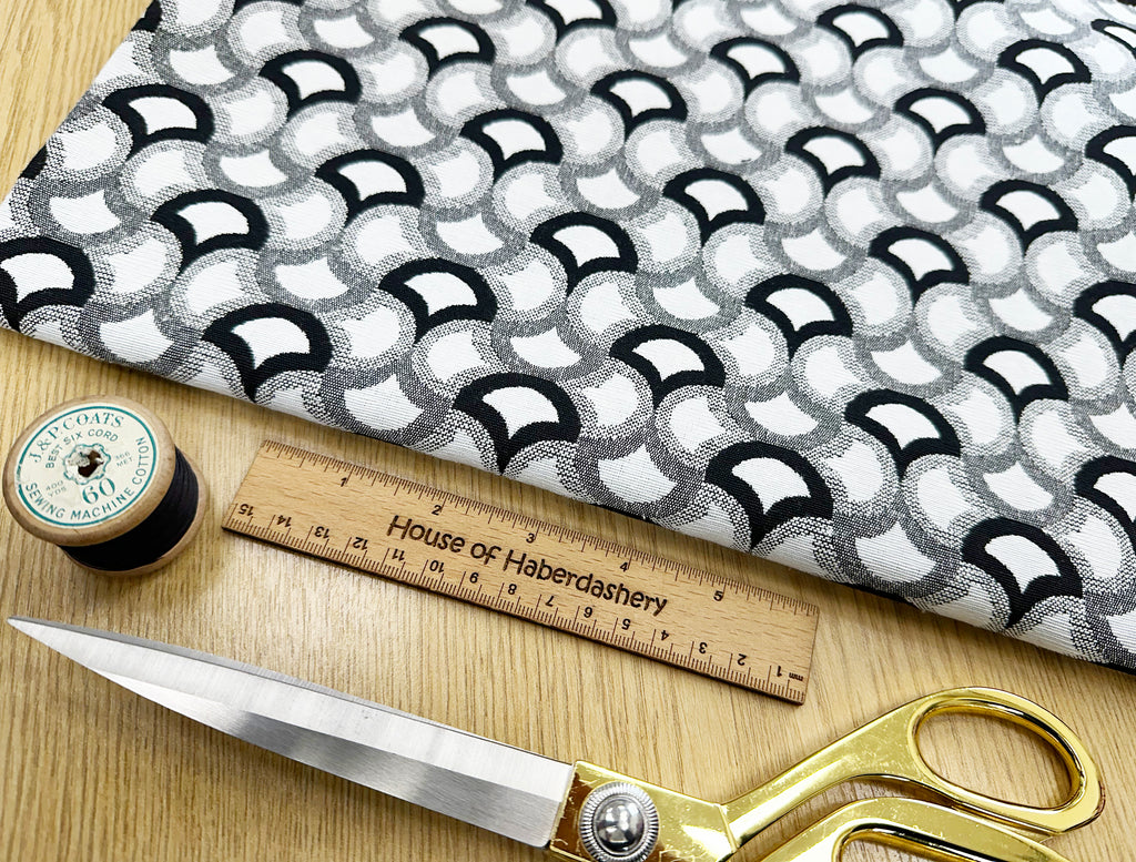 FABRIC REMNANT - Black Grey White Geometric Upholstery Fabric - 0.5m Length