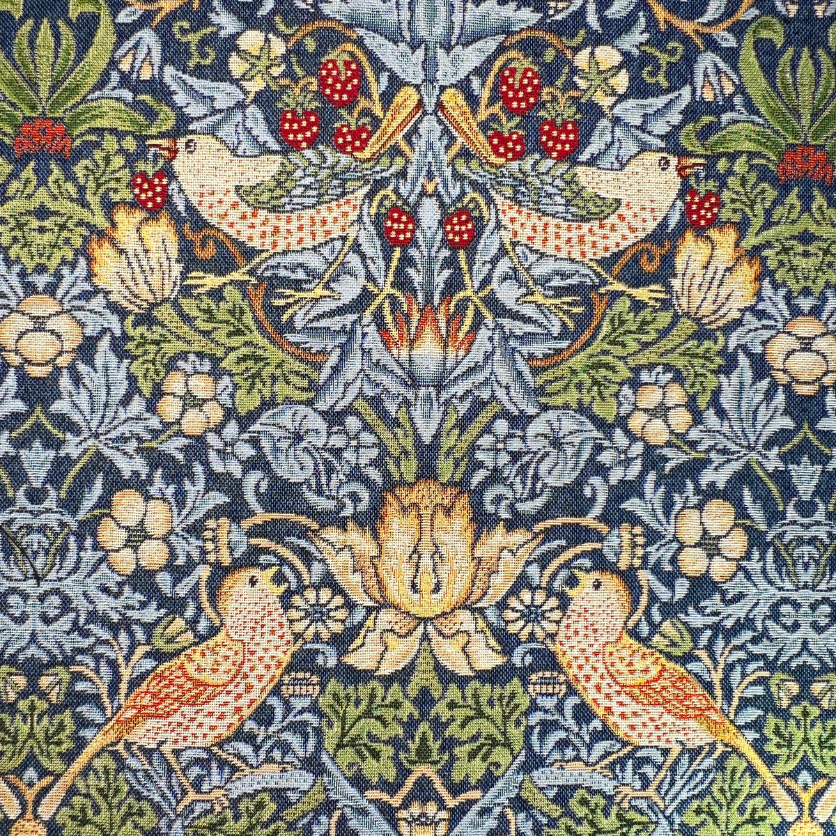 Tapestry Fabric - William Morris Black Strawberry Thief - Luxury