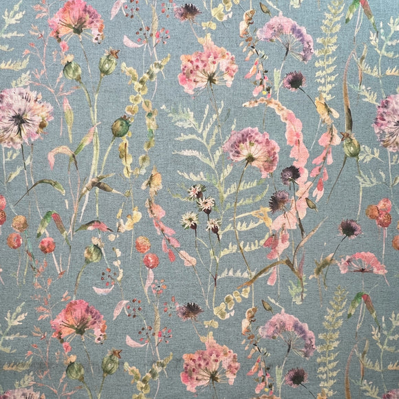 Organic Linen - Montagna Tourmaline - Dandelion Floral Canvas Upholstery Fabric