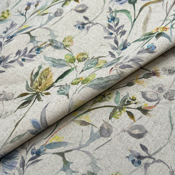 Upholstery Fabric - Cotton Rich Linen Look Canvas Material - Isola Lemongrass Floral
