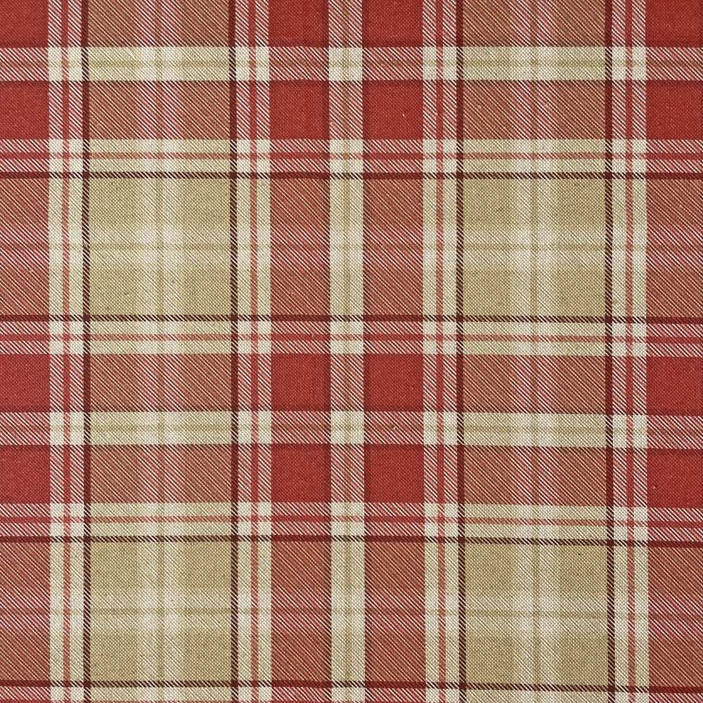 Upholstery Fabric - Cotton Rich Linen Look Material - Highland Tartan Red