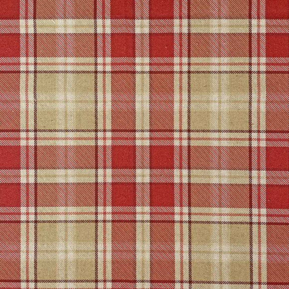 Upholstery Fabric - Cotton Rich Linen Look Material - Highland Tartan Red