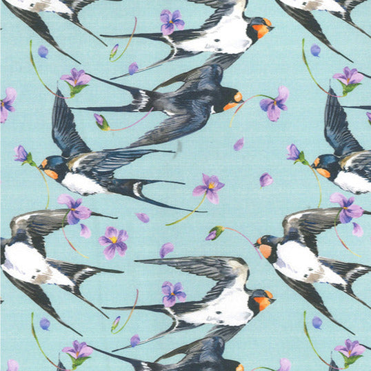 Rose & Hubble Digital Cotton Prints - Beautiful Swifts Bird Print