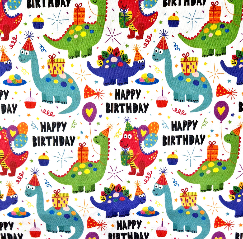 Cotton Fabric Kids Happy Birthday Dinosaur Party Celebration Craft Fabric Material