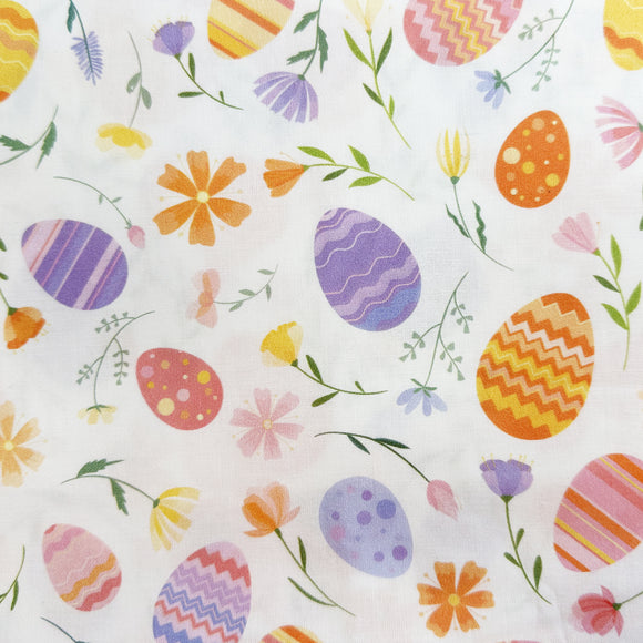 Easter Fabric - Bright Colourful Easter Eggs & Spring Floral