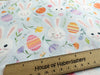 Easter Fabric - Cute Bunny Rabbits Eggs & Spring Floral on Blue