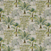 Linen Look Fabric - Elephant & Palm Tree Print - Furnishing Curtain Cushion Fabric