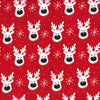 Christmas Fabric - Cute Rudolph Reindeers on Red - Polycotton Prints