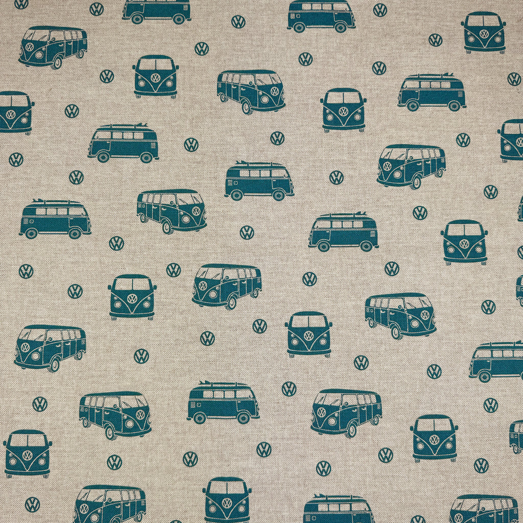 Upholstery Fabric - Cotton Rich Linen Look Material - Retro Camper Vans