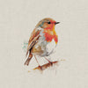 Upholstery Fabric - Cotton Rich Linen Look Material - Panels - Cushion - Wall Art - Watercolour Robins
