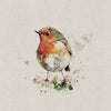 Upholstery Fabric - Cotton Rich Linen Look Material - Panels - Cushion - Wall Art - Watercolour Robins
