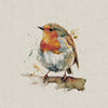 Upholstery Fabric - Cotton Rich Linen Look Material - Panels - Cushion - Wall Art - Watercolour Robins