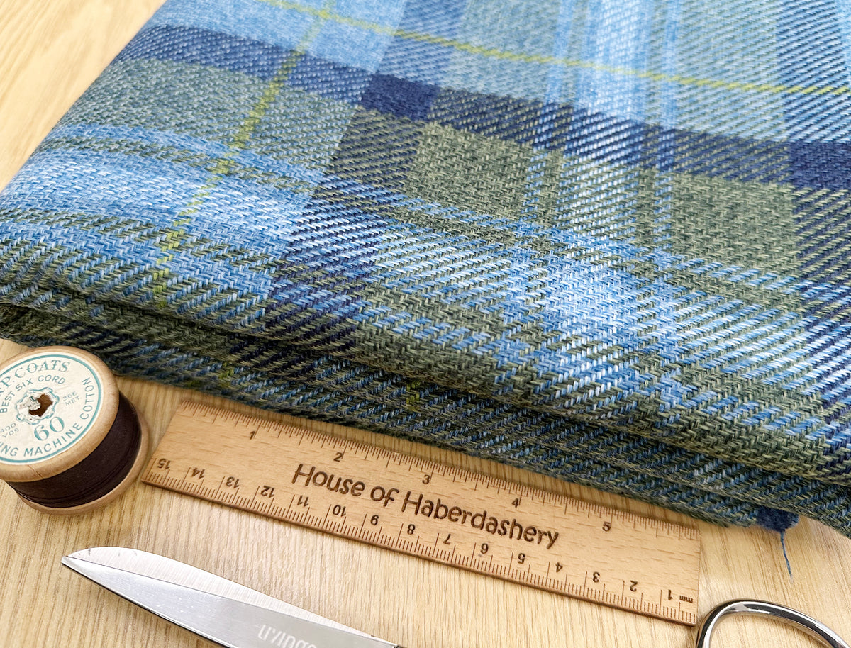 House Of Haberdashery Grampian Faux Wool Tartan Fabric – Orange & Green Check, 60" Wide, Upholstery Weight