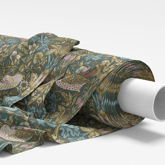 William Morris Fabric - Strawberry Thief Teal - Furnishing Curtain Cushion Fabric