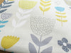 FABRIC REMNANT - Teal Blue Yellow Grey Floral Cotton Canvas Fabric - 0.5m Length