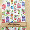 Children's Cotton Fabric - Fairytale - Houses - Flowers - Bright Colour