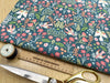 FABRIC REMNANT - Teal Blue Bird & Floral Cotton Canvas Fabric - 0.5m Length