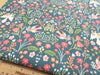 FABRIC REMNANT - Teal Blue Bird & Floral Cotton Canvas Fabric - 0.5m Length