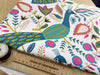 FABRIC REMNANT - Bright Teal Peacock Bird & Floral Canvas Fabric - 0.5m Length