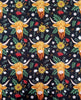 Nutex Fabric - Highland Cow Blooms - Cotton Quilting Craft Fabric