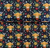 Nutex Fabric - Highland Cow Blooms - Cotton Quilting Craft Fabric