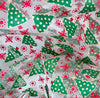Christmas Organza Fabric - Green Xmas Trees with Red Snowflakes