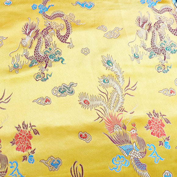 Chinese Brocade Fabric - Dragon Ochre Gold Satin Jacquard Craft Fabric Material
