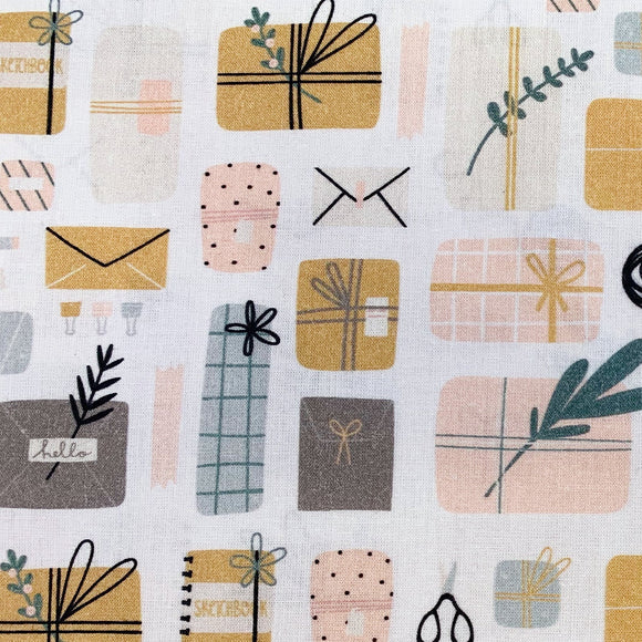 Digital Print Fabric - Christmas Gift Wrapping Print on White - 100% Cotton