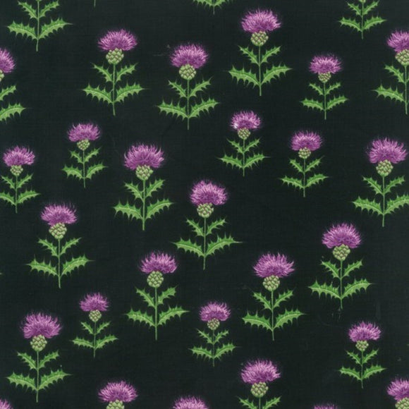 100% Cotton - Purple Scottish Thistles on Black - Nutex Fabric