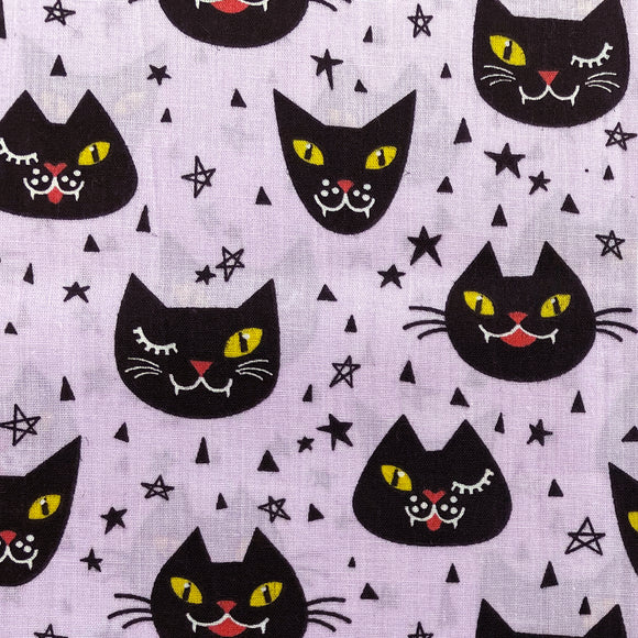 Halloween Fabric - Spooky Black Cats on Purple - Polycotton Prints