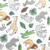 Cotton Poplin Fabric - Zoo Safari Animal on White