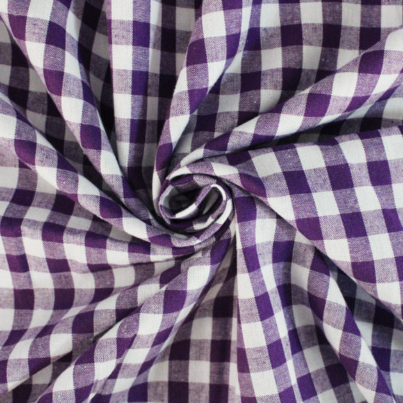 Purple & White Gingham 1cm Check Cotton Fabric
