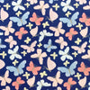 Polycotton Fabric - Pink & Blue Butterflies on Navy Blue