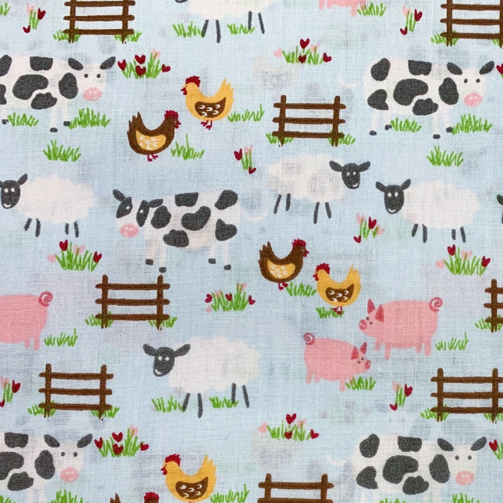Children's Fabric ~ Farm Yard Animals on Sky Blue ~ Polycotton Prints