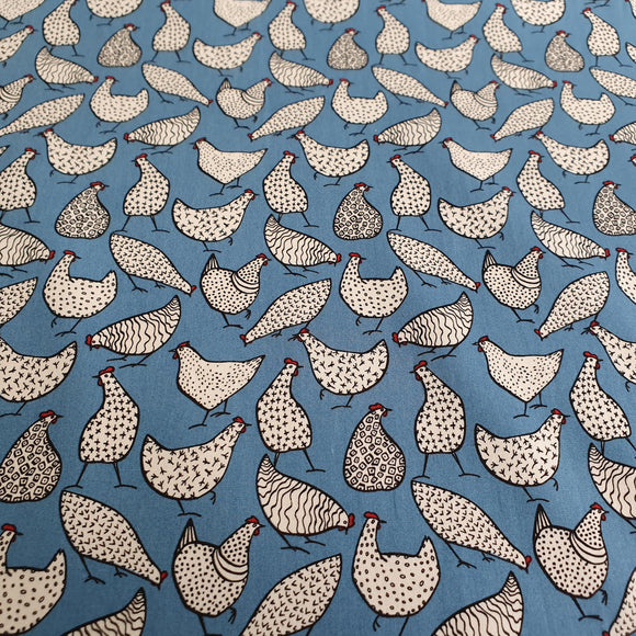 Cotton Fabric - Chickens on Copen Blue
