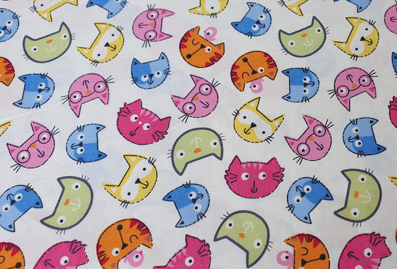 Childrens Fabrics ~ Kitty Cat Print ~ Ivory ~ 100% Cotton Poplin Prints