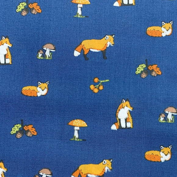 Children's Fabric ~ Cute Foxes on Navy Blue ~ Polycotton Prints
