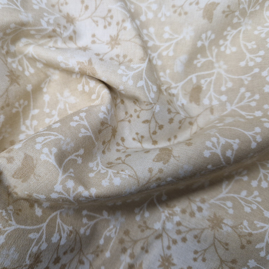 Flutter Blender Fabric - Ivory Cream Floral Butterfly Print Fabric - 100% Cotton