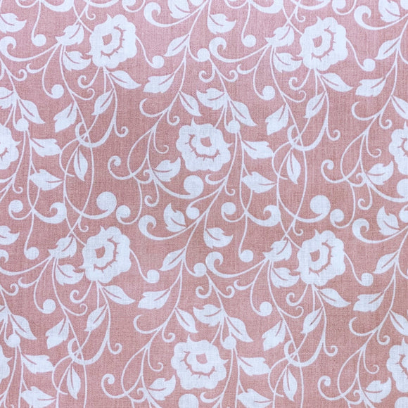 Floral Fabric ~ Dusky Pink & White Regal Flowers ~ Polycotton Prints