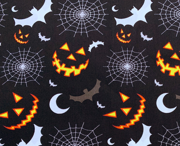 Halloween Fabric - Spooky Nightime Print on Black - 100% Cotton Poplin (3171ERA)