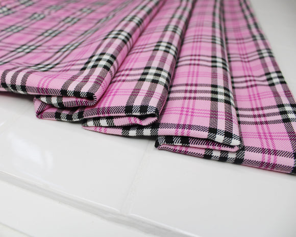 Pink & Black Tartan Check Polyviscose Fabric