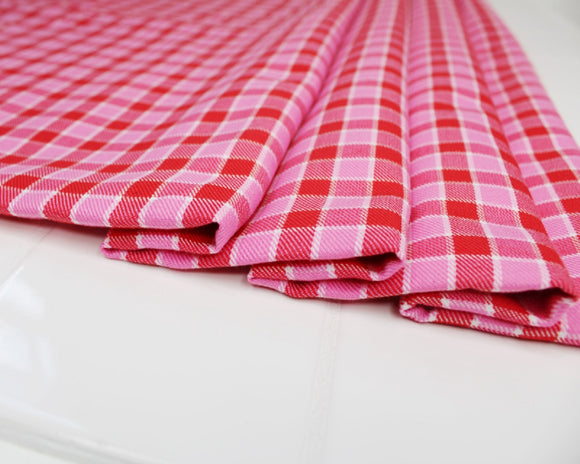 Pink & Red Tartan Check Polyviscose Fabric