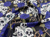 Halloween Fabric - Skulls & Blue Roses on Black - 100% Cotton