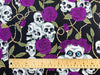 Halloween Fabric - Skulls & Purple Roses on Black - 100% Cotton