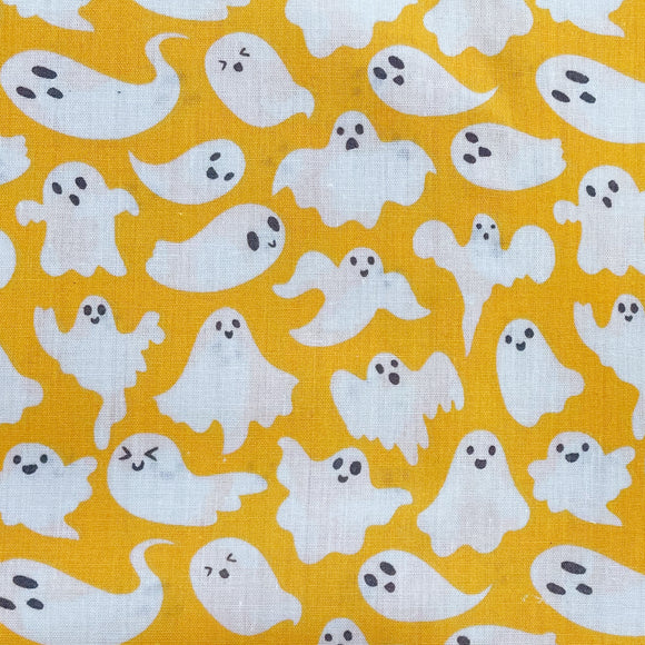 Halloween Fabric - Spooky Ghosts on Orange - Polycotton Prints