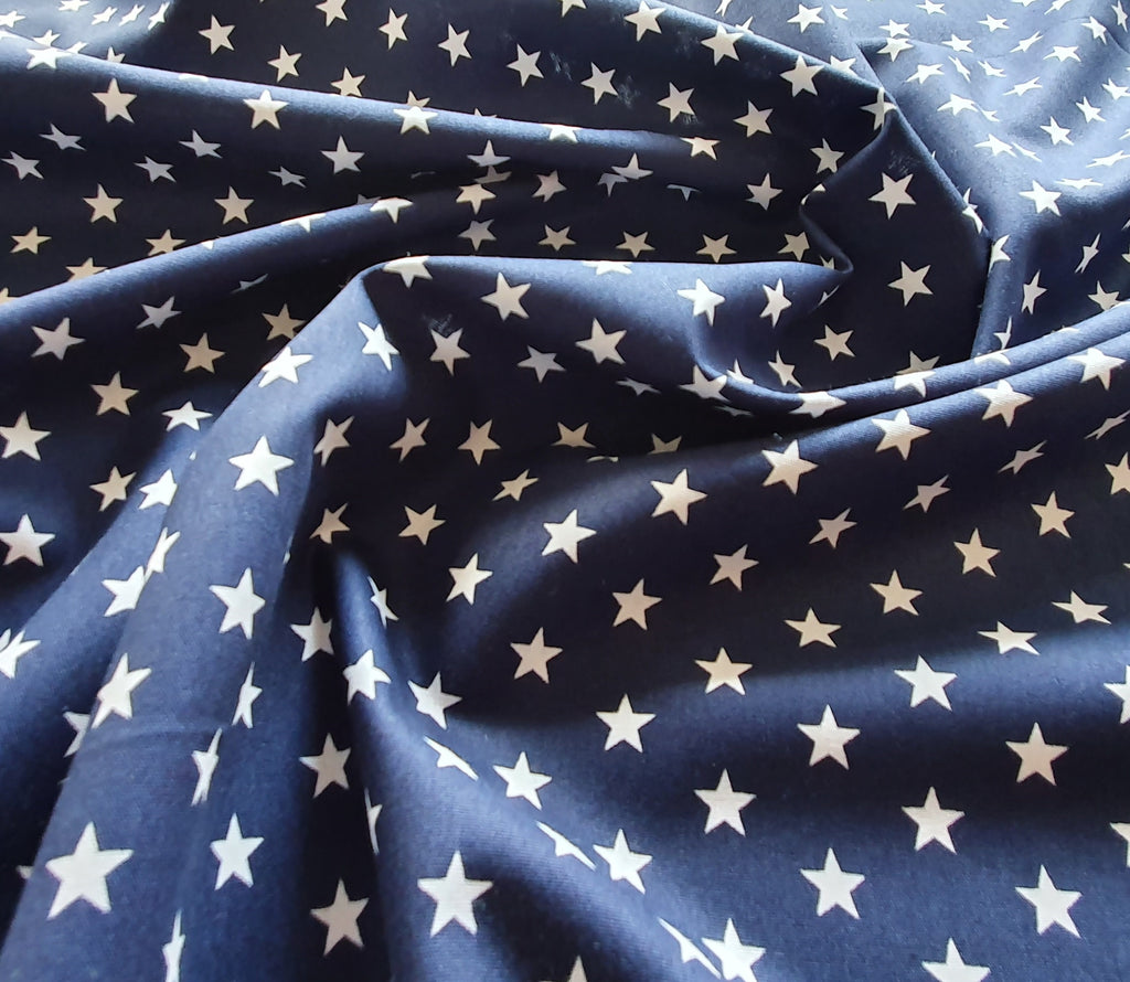 Craft Cotton Fabrics ~ White Stars on Navy Blue ~ 57" - 145 cm 100% Cotton Prints
