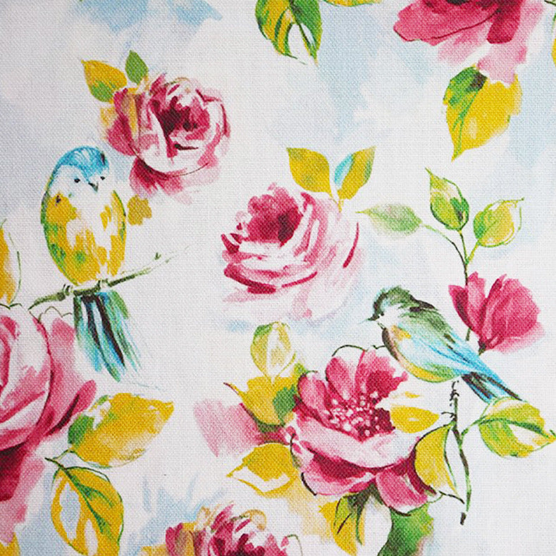 100% Cotton Canvas Fabric - Pink Roses & Birds Print